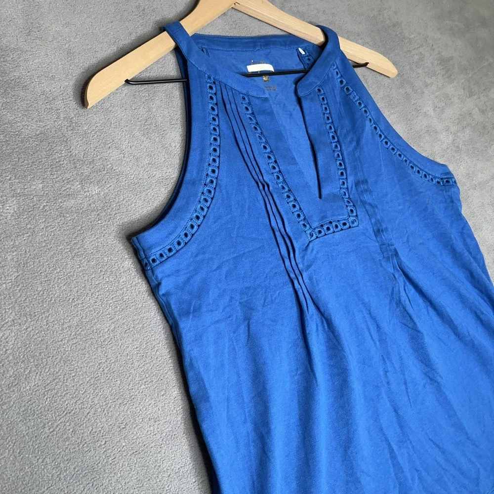 Lilly Pulitzer Isaac Knit Tank Top‎ Womens M Blue Ladder Lace Sleeveless V-Neck - Picture 3 of 5